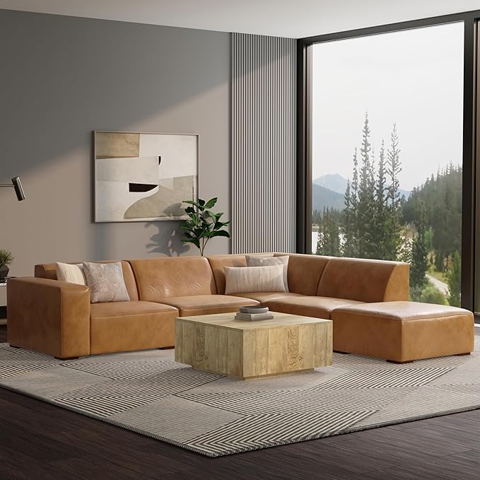 SIMPLIHOME Rex Corner Sofa Module in Full-Grain Genuine Leather, Sienna, 38-inches Wide, Handcrafted Modern-Style Corner Accent Chair for Living Room and Family Room