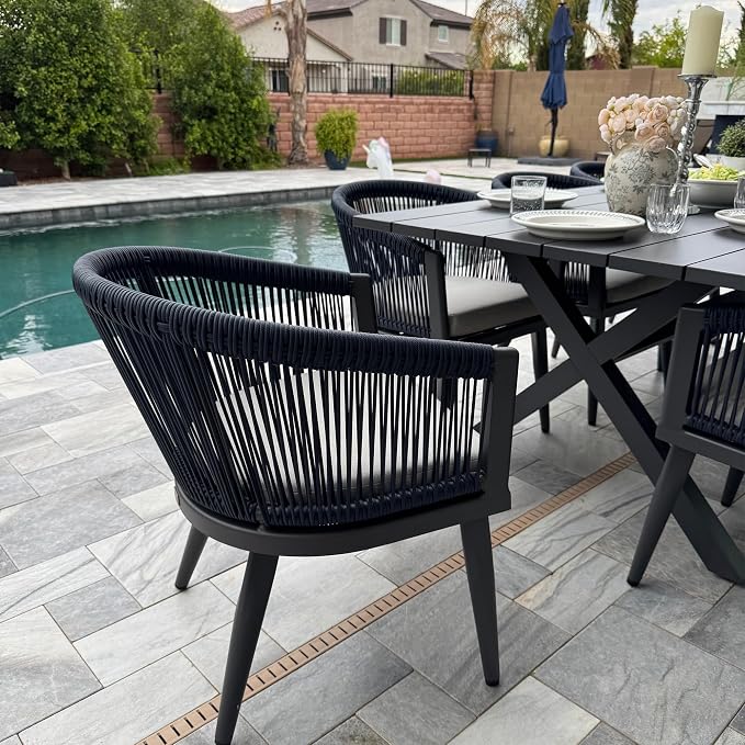 PURPLE LEAF Patio Dining Set for 6 All-Weather Wicker 7 Piece Aluminium Outdoor Table and Chairs Set Included Cushions for Backyard Indoor Decor Kitchen Modern Outdoor Furniture Set Grey and Navy - Image 2