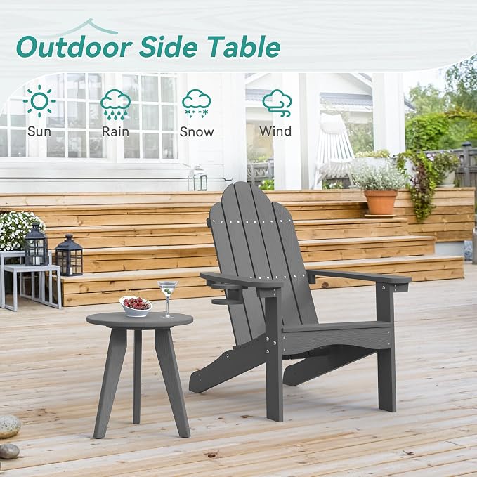 HDPS Outdoor Side Table, Small Round Side Table Weather-Resistant, Outdoor Side Tables for Patio, Porch, Deck, End Table for Plant Stand, Living Room, Bedroom, Gray - Image 4