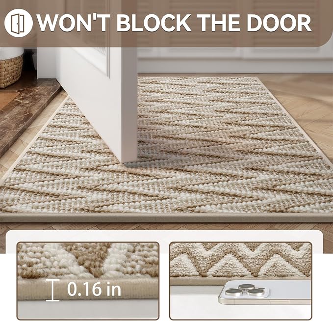 Indoor Door Mat 17x30, Dirt Resistant & Absorbent Doormat for Entryway Inside, Non-Slip Rubber Backing Front Door Mat Indoor Entrance, Low-Profile, Washable, Brown - Image 4