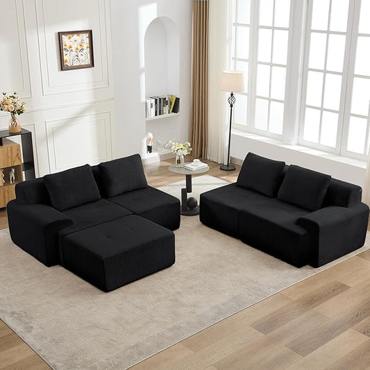KIGOTY Modular Sectional Sofa Set, 5 PCS Comfy Cloud Sectional Couch with Deep Seat, Sleeper Sofa Bed with Ottoman, Modern Boneless Couch for Living Room, No Assembly Required,Black
