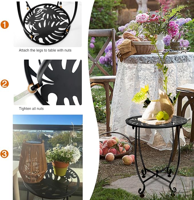 Outdoor Side Table for Small Spaces, Versatile 14 Inch Round Metal End Table for Patio Balcony Yard Porch Garden Bedside, Anti-Rust and Waterproof Accent Table for Indoor Outdoor Use, Easy Assembly - Image 7