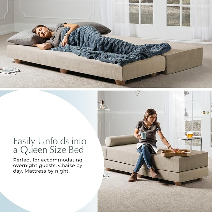 Jaxx Alon Daybed - Fold-Out Sleeper Chaise with Premium Memory Foam Queen-Size Mattress - Made in The USA - Berry Red