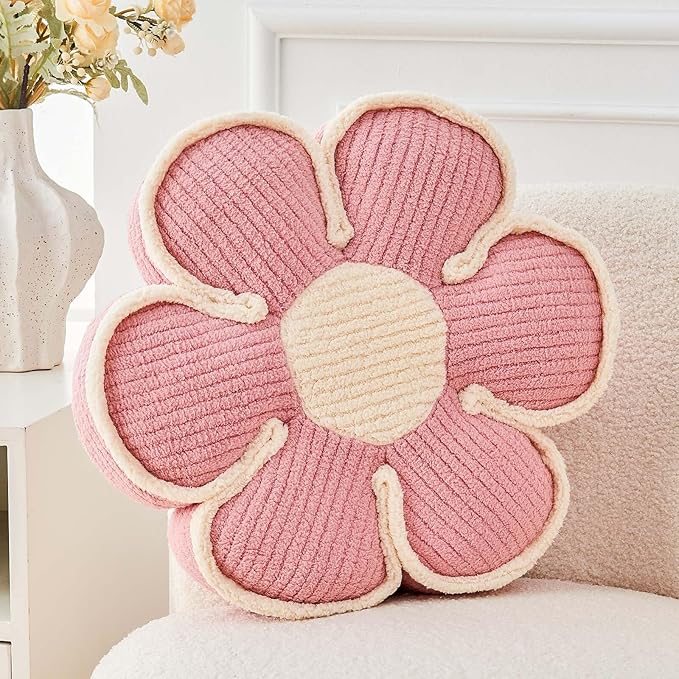 Kcvvcr Flower Pillow, Soft Flower Decorative Throw Pillow, Cute Daisy Flower Shaped Seating Floor Cushion Room D??cor Plush Pillows for Sofa Couch Bed (13.7 Inch, Pink)