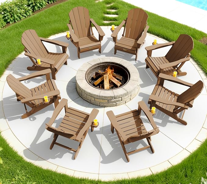 SERWALL Folding Adirondack Chair Set of 2 Outdoor Chairs Painted Adirondack Chair with Cup Holder Weather Resistant for Patio Deck Garden, Backyard Deck, Fire Pit- Brown - Image 10