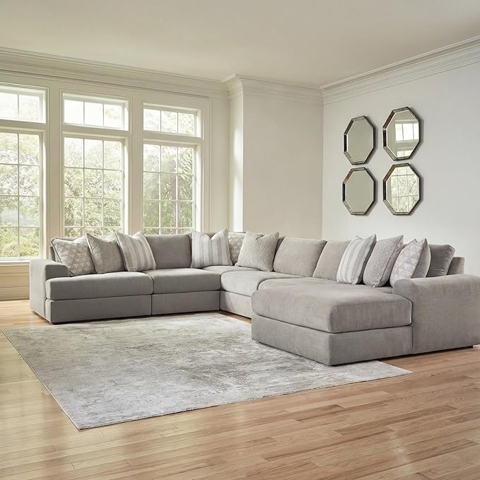 Signature Design by Ashley Casual Avaliyah U-Shape Left-Arm Facing 6-Piece Sectional with Chaise and Reversible Cushion, Gray