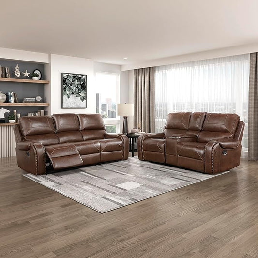 Lexicon Monet 2-Piece Manual Reclining Living Room Sofa Set, Brown