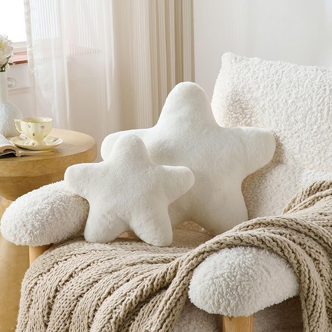 Set of 2 Throw Pillows Star Pillow Couch Pillows Decorative Pillows Bed Pillows Cute Pillows,White 15"