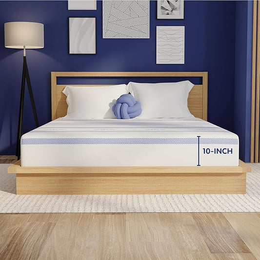 Vibe Gel Memory Foam Mattress, Fiberglass Free 10-Inch CertiPUR-US Certified Bed-in-a-Box, Twin, White