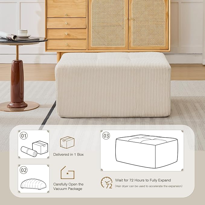 Modular Sectional Sofa, Boneless Couches for Living Room, Corduroy Couch, Big Comfy Couch, Modular Cloud Sofa with Deep Seat (White, 1 Piece-Ottoman)