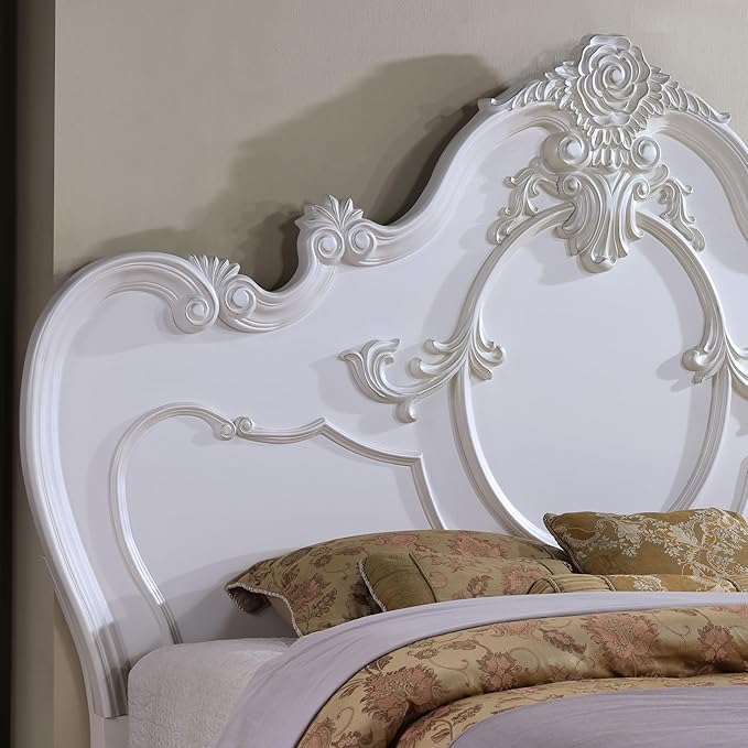 Furniture of America Eugene Traditional Solid Wood 3-Piece Bedroom Collection with Bed Frame and 3-Drawer Nightstands Set of 2, Box Spring Required, White, King