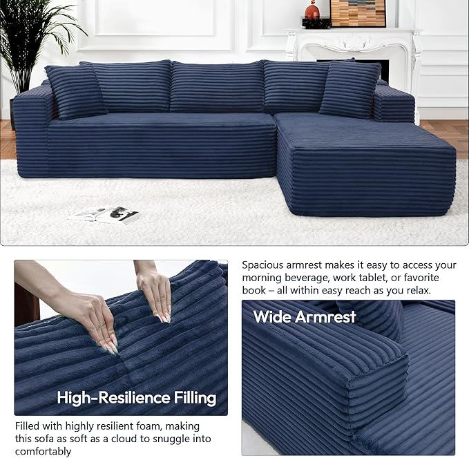 Cloud Sectional Couch, Modular Sectional Sofa with Left Chaise Lounge, Modern Modular L-Shape Sofa with Pillows & Deep Seat, Boneless Couches for Living Room Bedroom, Dark Blue
