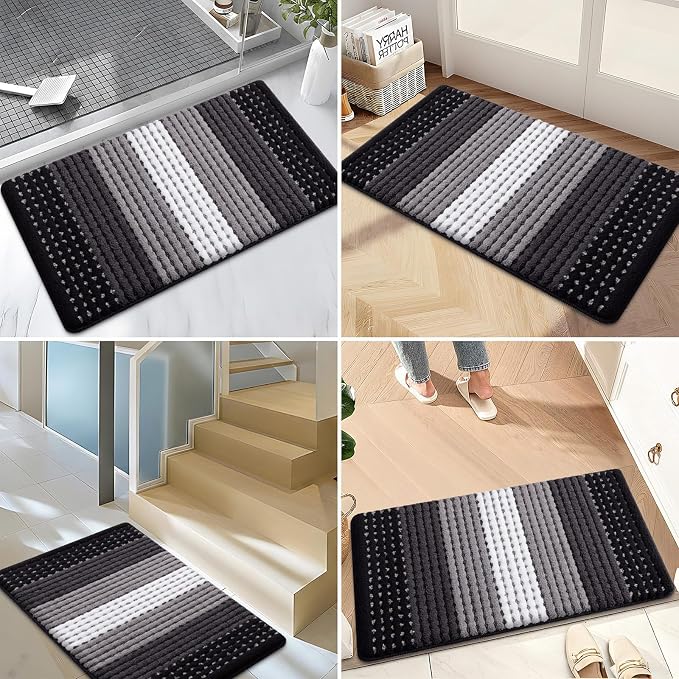 Kitinjoy Indoor Outdoor Door Mat, 59x24 Non-Slip Absorbent Dirt Trapper, Low-Profile Washable Inside Entrance Front Floor Mat, Sturdy Soft Entry Dotted Ombre Doormats for Entryway, Black - Image 6