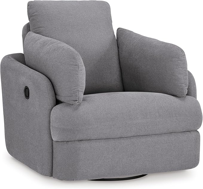Signature Design by Ashley Modmax Contemporary Swivel Glider Recliner, Press-Back Reclining, Cleanable & Durable Performance Fabric, 21" Seat Height, Gray