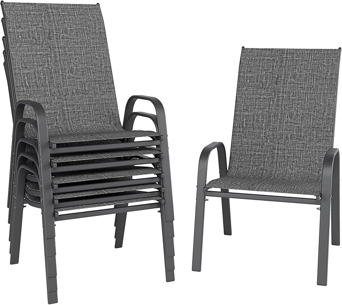 Patio Chairs Set of 6, Stackable Outdoor Dining Chairs for All Weather, Metal Modern Outside Furniture Chair for Pool Side, Garden, Backyard Deck, Dark Grey by furniture