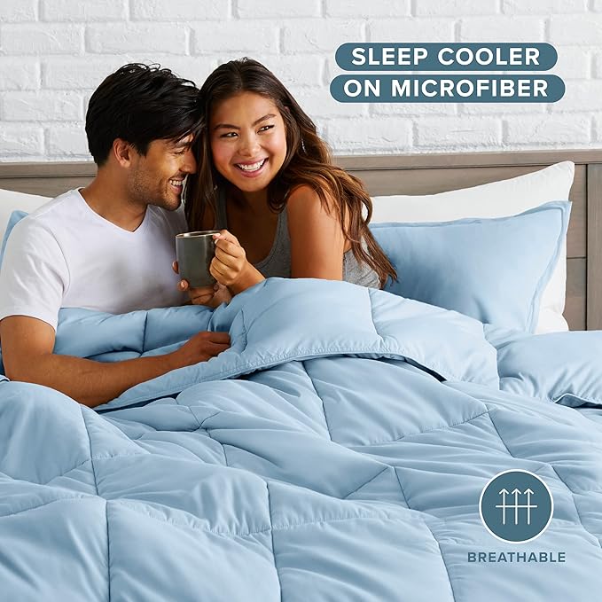 Bare Home Comforter Set - California King Size - Ultra-Soft - Goose Down Alternative - Premium 1800 Series - All Season Warmth (California King, Light Blue)