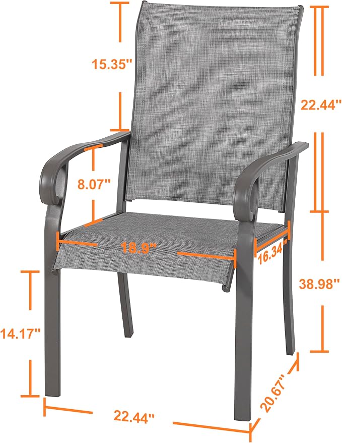 NUU GARDEN Patio Dining Chairs Set of 2, All Weather Textilene Patio Chairs,Powder-Coated Metal Frame Outdoor Patio Bistro Dining Chairs for Lawn Garden Backyard, Light Gray - Image 3
