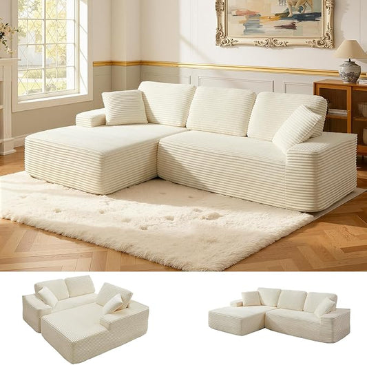 109.4” Modular Sectional Sofa, Convertible Sofa Bed, No Assembly Required Cloud Couch with Deep Seat, Modern L-Shaped Boneless Sofa for Living Room (Beige)