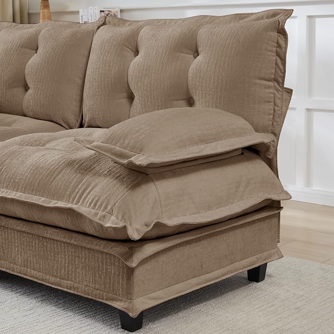 Oversized Modular Sectional Sofa with Reversible Ottoman, 138" Wide L-Shaped Chenille Cloud Couch for Living Room, Deep Seat Furniture Set with Detachable Pillow Armrest and Thickness Cushions | Free Combination, Tufted