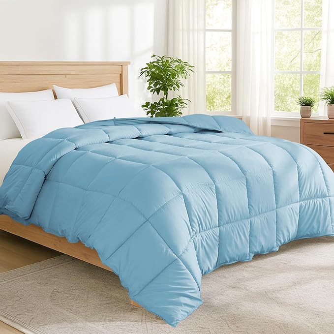 Peace nest King Size Goose Feather Fiber and Down Comforter Fluffy Duvet Insert All Season Hotel Luxury Bedding Comforters Soft Medium Warmth 88x104 Inches Blue