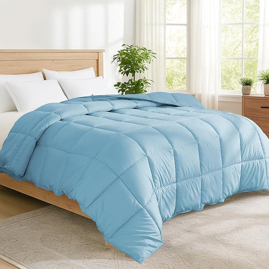 Peace nest King Size Goose Feather Fiber and Down Comforter Fluffy Duvet Insert All Season Hotel Luxury Bedding Comforters Soft Medium Warmth 88x104 Inches Blue