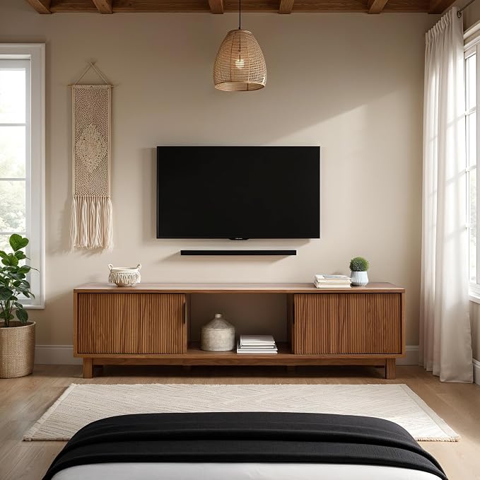 Walker Edison Arundo Fluted TV Stand for TVs up to 65 Inches, 58" TV Stand, Mocha - Image 2