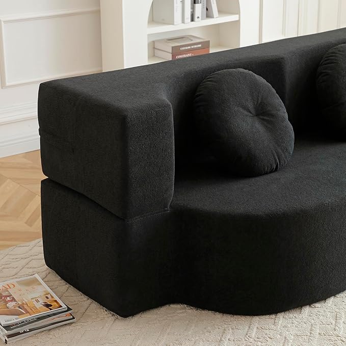 KEIKI 2-in-1 Folding Sofa Bed with Pillow, Queen Sleeper Sofa, Floor & Futon Loveseat Couch, Foam Folding Mattress for Living Room, Guest Use, Office, Apartment, No Assembly Required, Black