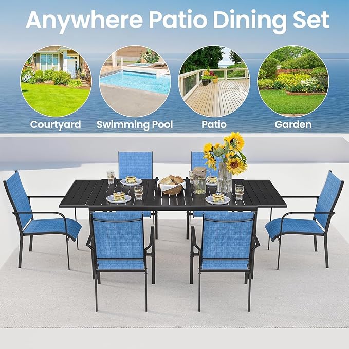 BUPPLEE 6-Piece Patio Dining Set, Stackable All Weather Outdoor Chairs, Breathable Textile Patio Chairs for Backyard, Deck, Lawn, Porch - Image 4