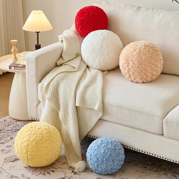 Ball Pillow, Decorative Round Pillow for Couch n, Circle Throw Pillows, Perfect Ball Pillows for Couch, Stylish Decorative Pillows, Versatile Round Throw Pillow (Red, Mini-8.6 Inches)