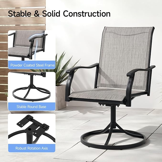 Outdoor Swivel Dining Chairs Set of 2, Textilene Patio Swivel Chair All Weather Outdoor Dining Chairs 360 Degree Rotating Metal Patio Rocking Chair for Lawn, Porch, Garden, Backyard, Poolside - Image 6
