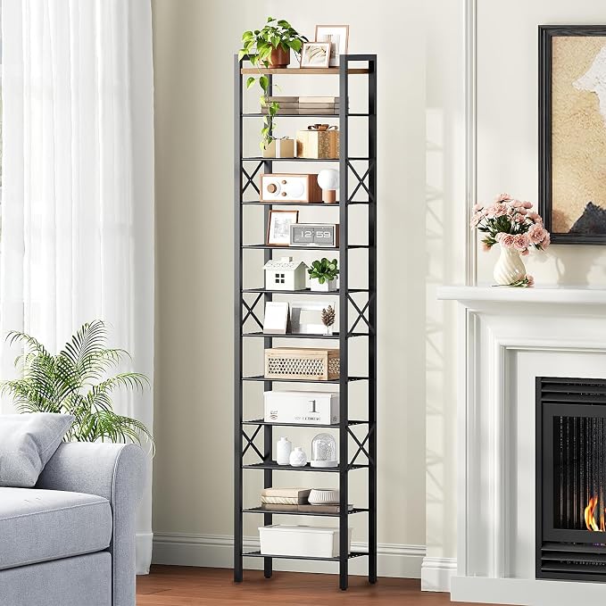 YATINEY 12-Tier Narrow Shoe Rack, Tall Shoe Rack for 12-24 Pairs, Slim Shoe Storage Organizer with Wooden Top, Space Saving, Metal Frame, for Entryway, Rustic Brown and Black SS61BR - Image 7