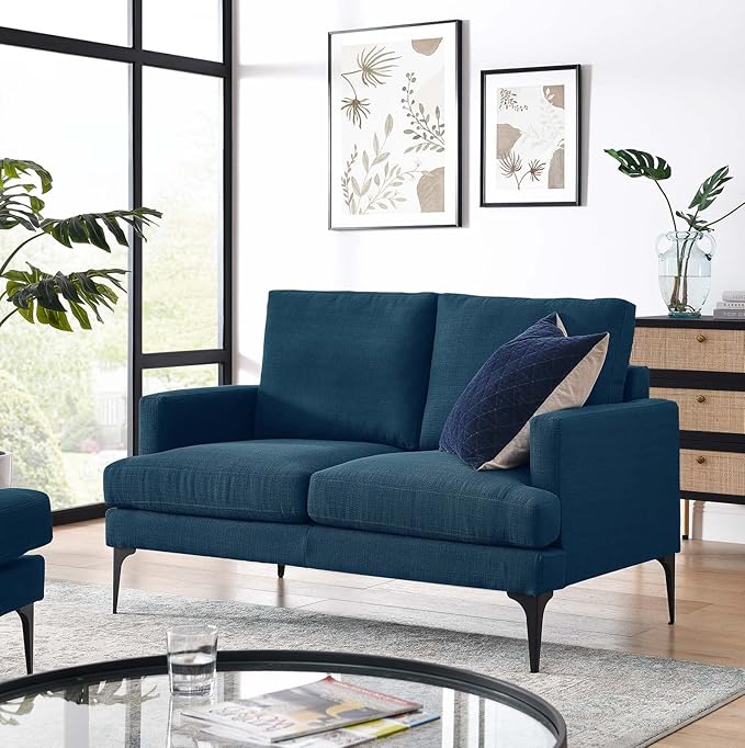 Modway EEI-6006-AZU Evermore Upholstered Fabric Loveseat, Azure