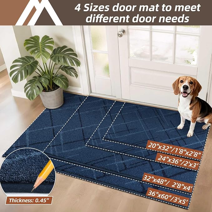 COSY HOMEER Front Door Mat Low Profile Non-Slip Doormat for Entryway, Absorbent Dirt Trapper Washable Entrance Mat, Sturdy Polyester Doormats (60"x36", Blue) - Image 5