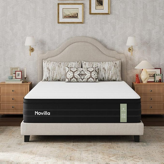 Novilla 12 Inch Queen Mattress, Cooling Queen Hybrid Mattress with Upgraded Individual Coils & Gel Memory Foam, Enhanced Support, Reinforced Edge, Motion Isolation, Pressure Relief, CertiPUR-US