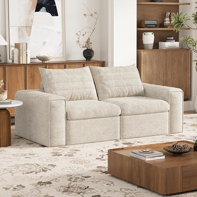 77" Cloud Loveseat Sofa, Deep Seat Couch with Pillows, Modern Comfortable Upholstery Boneless Sofa, 1 piece for Living Room, Bedroom, Apartment, Removable Cover，No Assembly Required, Apricot