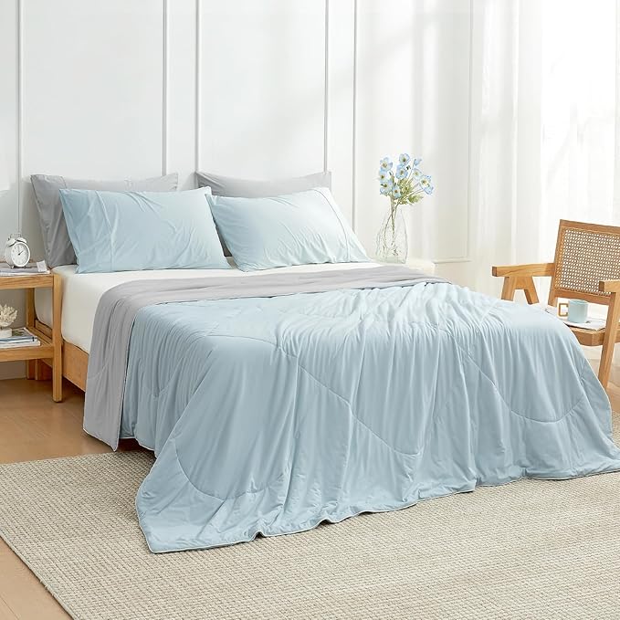 Cozy Bliss Cooling Comforter King Size, Cooling Blankets for Hot Sleepers and Night Sweats, Gray Blue Summer Comforter for King Size Bed, Breathable Soft Lightweight Silk Smooth