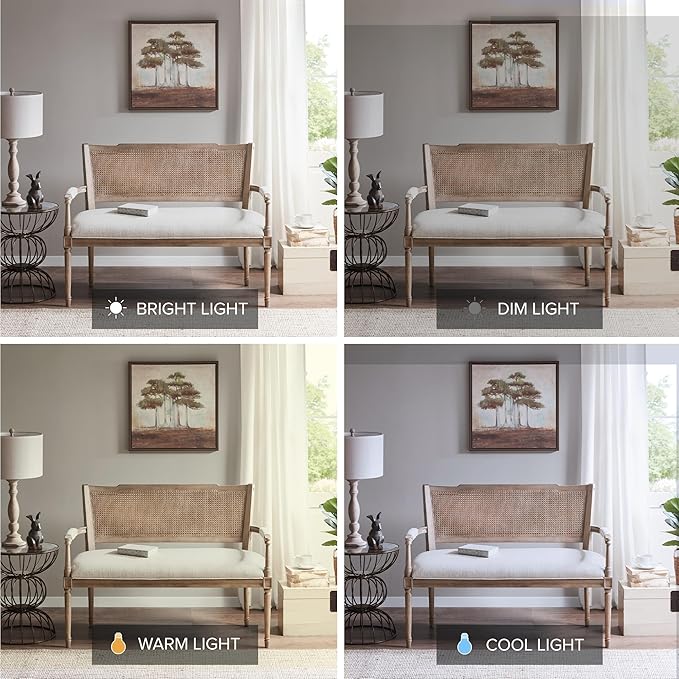 Madison Park Willshire Natural Rattan Settee, Upholstered Seat - Charming Country Design, Rustic Reclaimed Wood Finish, Ratan Insert Backrest & Padded Arm Rest, 47.25" Wide Beige/Reclaimed Natural