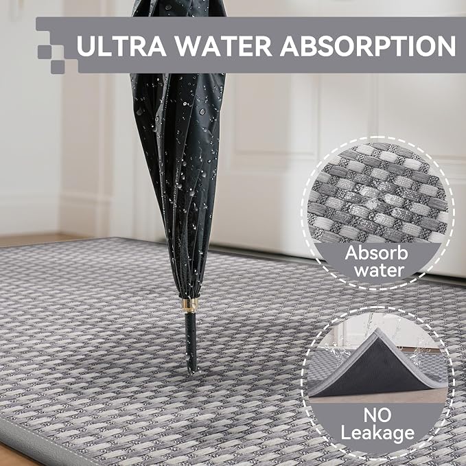 Front Door Mat 24''x35'', Absorbent Dirt Resist Washable Non Slip Low-Profile Indoor Doormat, Easy Clean Entryway Welcome Door Mats, Grey - Image 3