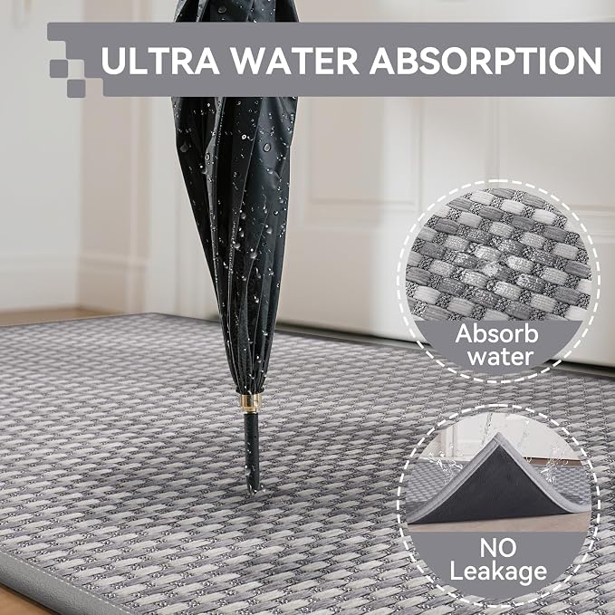 Front Door Mat 31''x47'', Absorbent Dirt Resist Washable Non Slip Low-Profile Indoor Doormat, Easy Clean Entryway Welcome Door Mats, Grey - Image 3