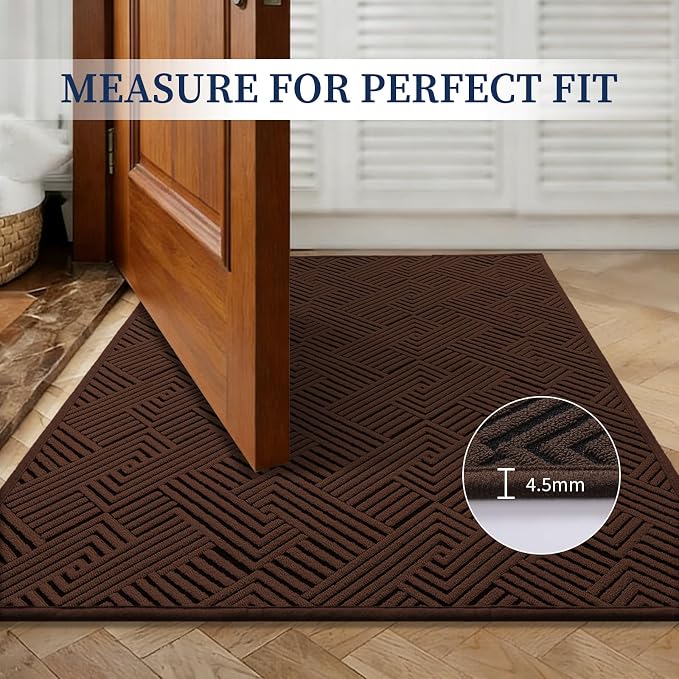 YIHOUSE Dirt Trapper Door Mat Set of 2, Non-Slip Washable Entrance Mat, Dirt Resistant and Absorbent Welcome Mat, Low Profile Floor Mat for Front/Back Door, Entryway, 24"x36" + 32"x47", Brown - Image 4