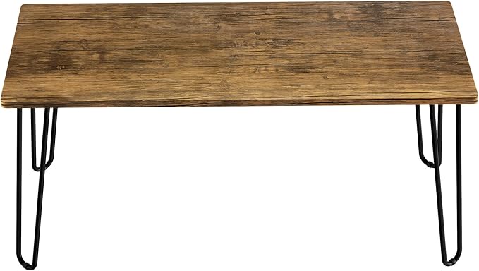Lavish Home Small Space Coffee Table with Hairpin Legs – Minimalist Industrial Living Room Table with Woodgrain-Look Top and Steel Legs (Brown)