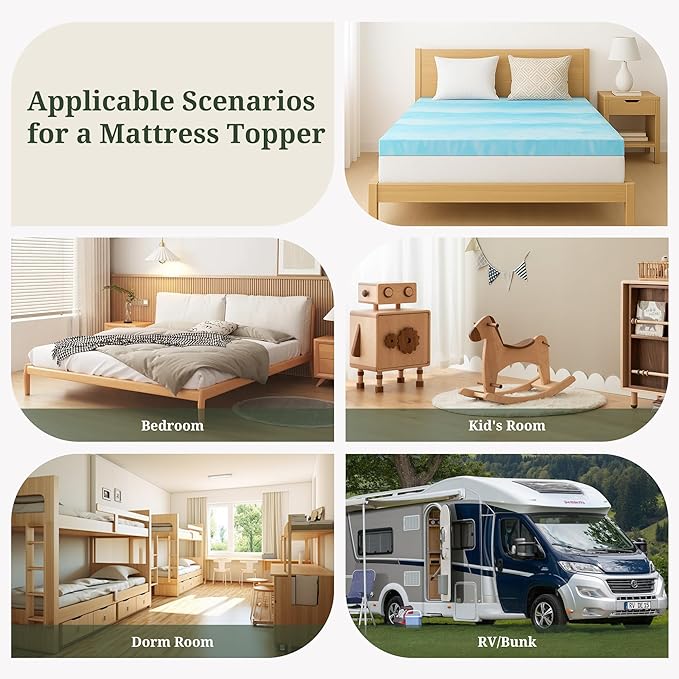 Memory Foam Mattress Topper King - 2 Inch Gel Infused Bed Toppers, Pressure Relief Mattress Pad, CertiPUR-US Certified