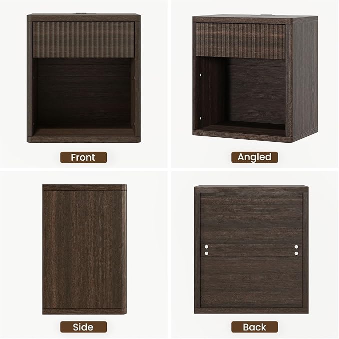 Fluted Nightstand with Drawer Bed Side Table Wide End Table Modern Night Stands with Large Storage Charging Station Mid Century for Bedroom Living Room Office,Walnut - Image 8