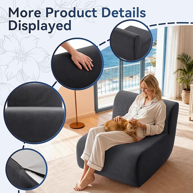 Boneless Sofa 26'' Single Sofa 1 Seater Cloud Floor Couch Corduroy, No Assembly Needed Modern Compression Armless Couch in A Box Erogonomic for Living Room,Bedroom,Office, Dark Gray