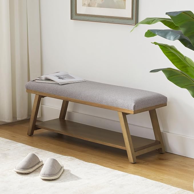 Zihanhome 45" Entryway Bench Upholstered Storage Bench for Bedroom Shoe Rack Bench for Living Room, Hallway, Mudroom, Balcony, Sturdy Indoor Bench Seat Holds Up to 300 lbs (Grey) - Image 3