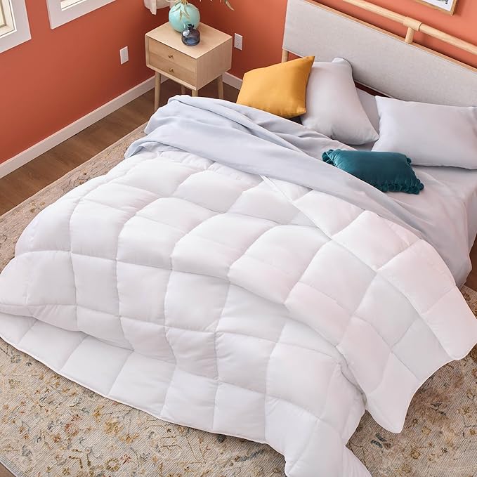 Linenspa White Down Alternative Comforter and Duvet Insert, for Oversized King Size Bed – All-Season Comforter with Box Stitch and 8 Duvet Loops – Bedding for Kids, Teens, and Adults