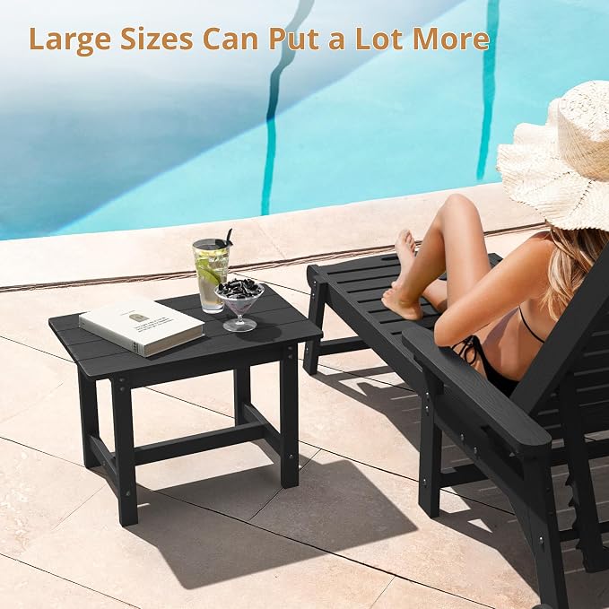 LUE BONA Outdoor Side Table, HDPS Large Size Outdoor Table, Adirondack Side Table, Outside End Table for Patio, Porch, Beach, Garden, Weather Resistant/Easy Maintenance/Indoor or Outdoor Use, Black - Image 3
