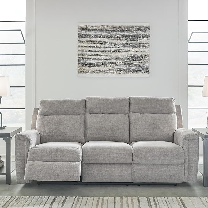 Signature Design by Ashley Barnsana Minimalist Power Reclining Sofa with USB Charging Ports, Light Gray