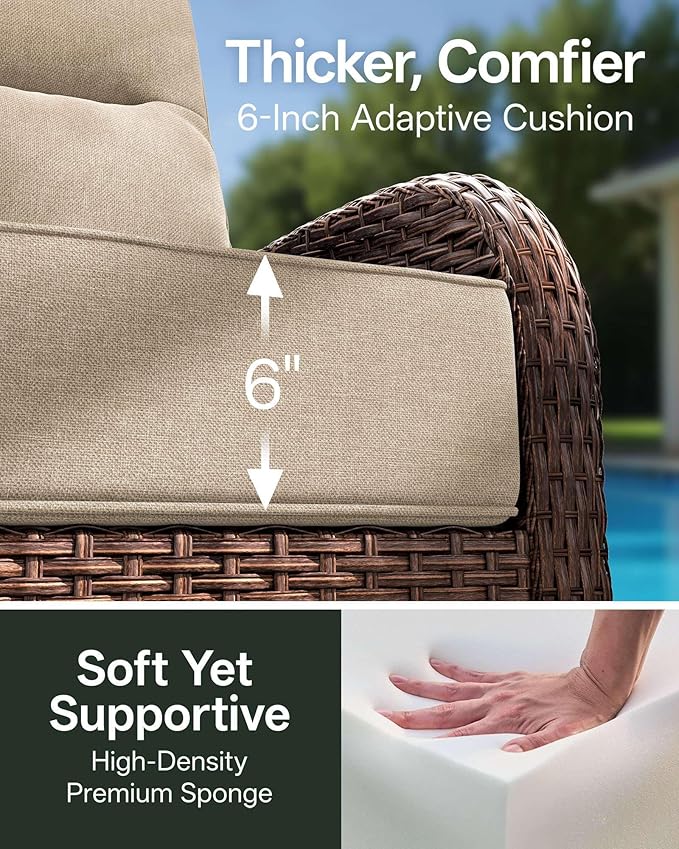 Patio Furniture Set with 6-Inch Thick Cushions, High Back Outdoor Swivel Rocker Chairs and Patio Couch, 10-Piece Easy Assembly Conversation Set for Porch Deck Pool Yard in Beige