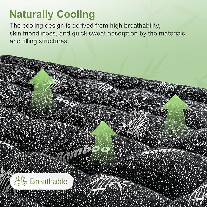 King Size Mattress Topper Viscose Derived from Bamboo, Soft Thick Pillow Top Mattress Pad Cover for Back Pain, Cooling Mattress Protector with 8-21 Inch Deep Pocket, Dark Grey